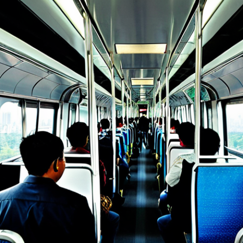 Home 20 Utilizing Public Transportation**
"A modern, brightly lit interior of a Jakarta MRT train, packed with diverse, fully clothed commuters, appropriate attire, heading to work, safe for work, perfect anatomy, natural proportions, professional, showcasing the efficiency and comfort of public transport, Jakarta skyline visible through the train window."
**